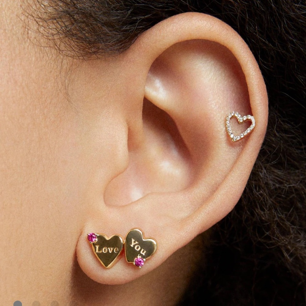 Gold 'Love You' Heart Stud Earrings